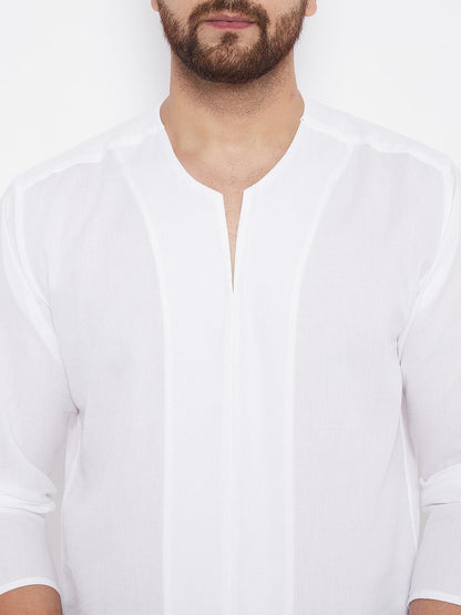 Men's Solid Cotton White  Kurta