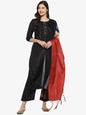Women's Black Color Silk Blend Straight Kurta Palazzo With Dupatta