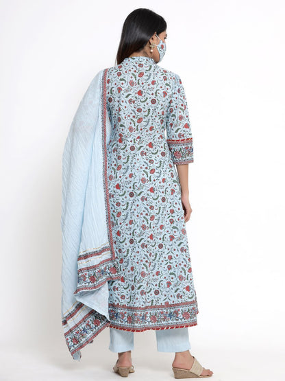 Women's Printed Flared Kurta Pant Dupatta Set