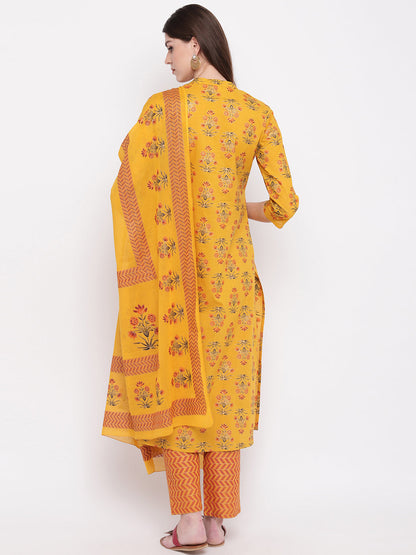 Women's Yellow Cotton Kurta With Palazzo & Dupatta By Vbuyz (3