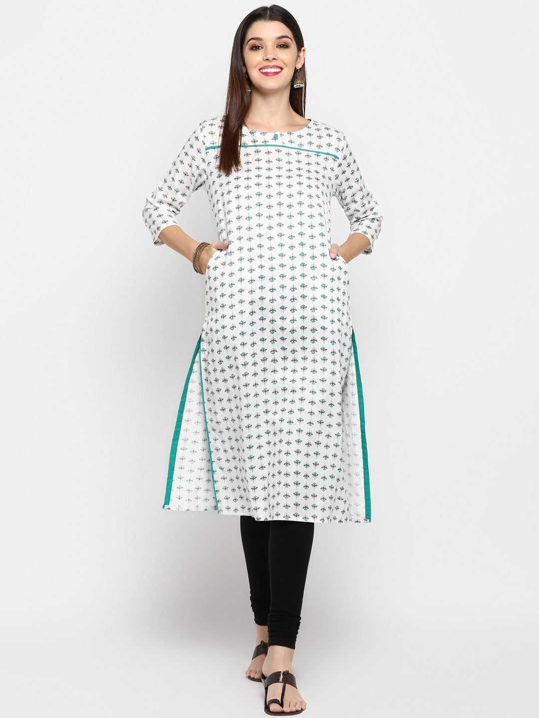 Women's White Cotton Kurta By Vbu