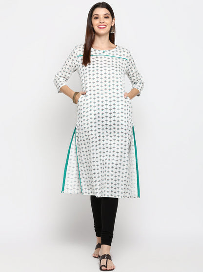 Women's White Cotton Kurta By Vbu