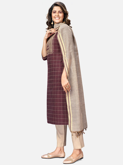 Women's Purple Cotton Kurta With  Pant & Dupatta By Vbyuz (3