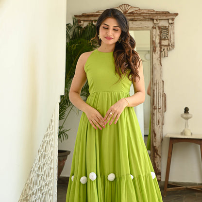 Women's Parrot Green Pompom Dress