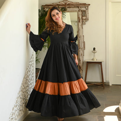 Women's Black Rust Tier Cotton Dress