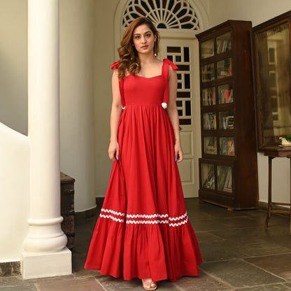 Women's Hot Red Cotton Dress