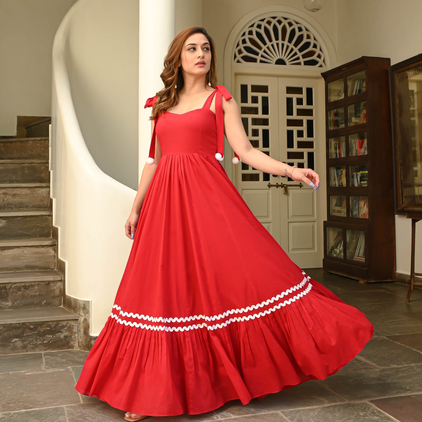 Women's Hot Red Cotton Dress