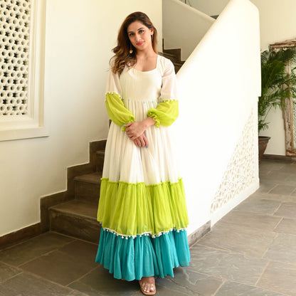 Women's Mint Kiwi Cotton Tier Dress