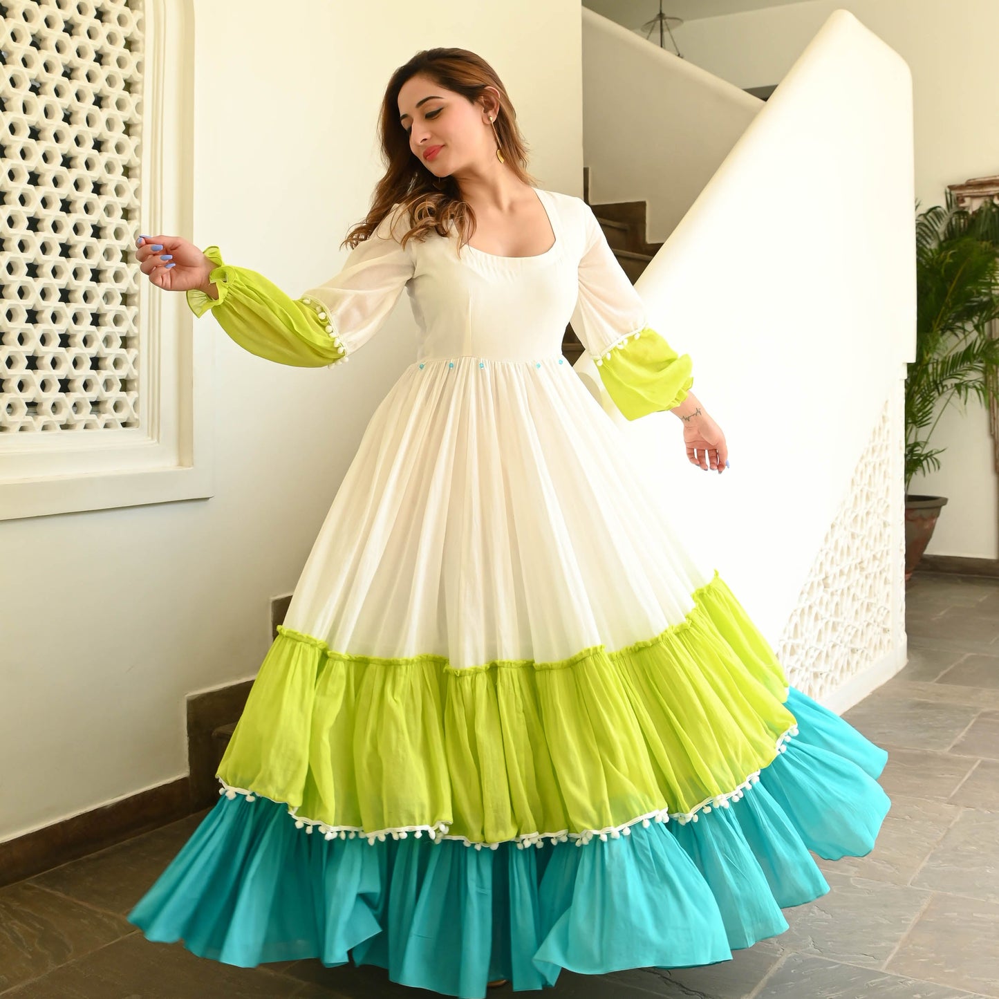 Women's Mint Kiwi Cotton Tier Dress