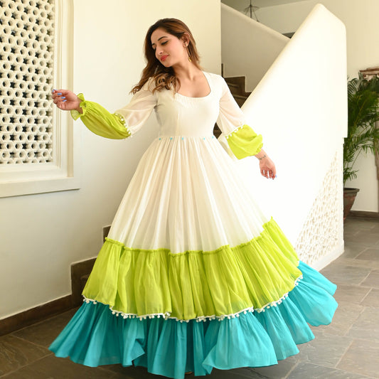 Women's Mint Kiwi Cotton Tier Dress