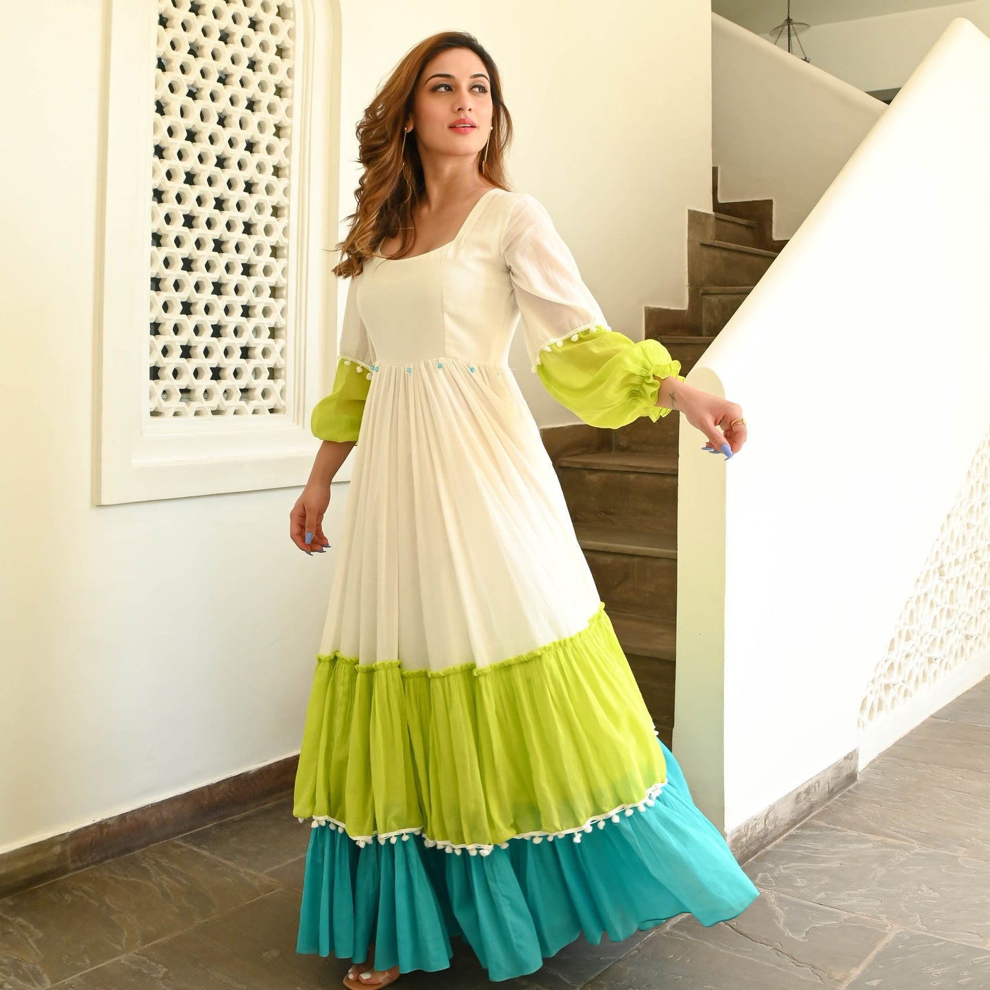 Women's Mint Kiwi Cotton Tier Dress