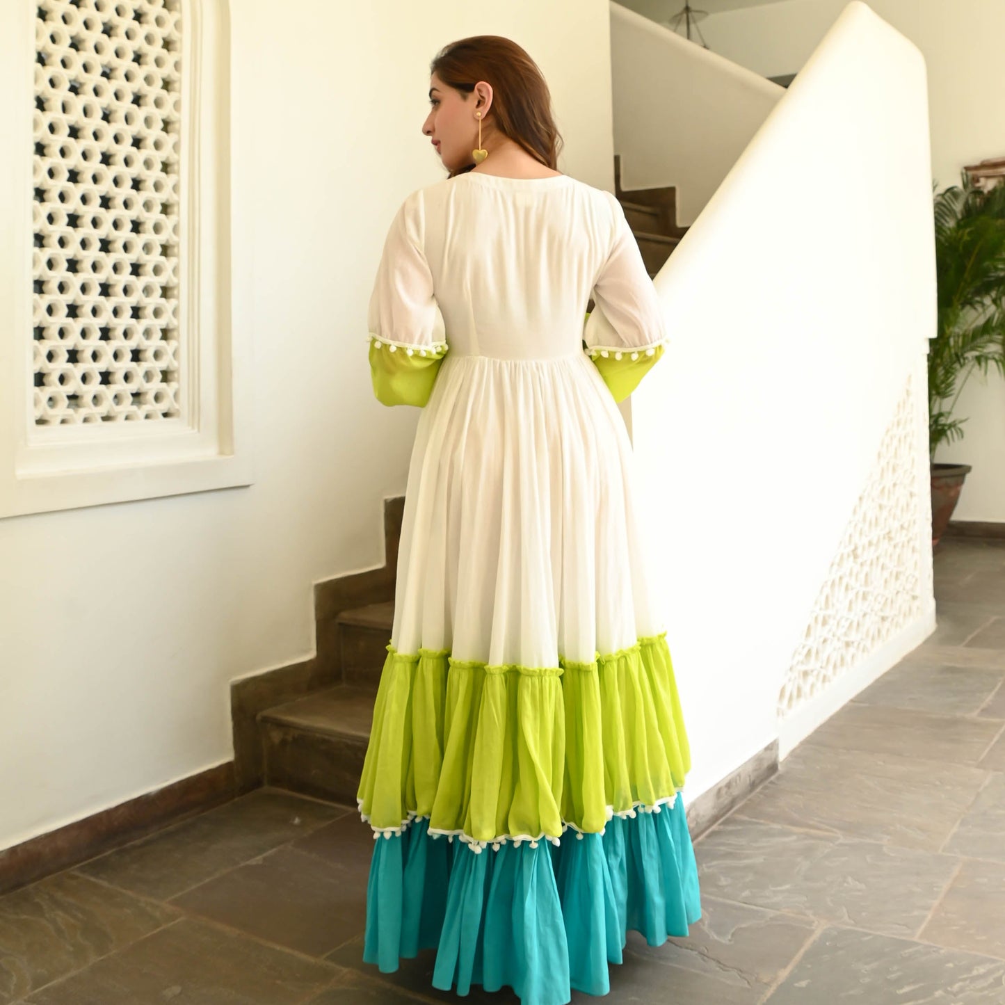 Women's Mint Kiwi Cotton Tier Dress