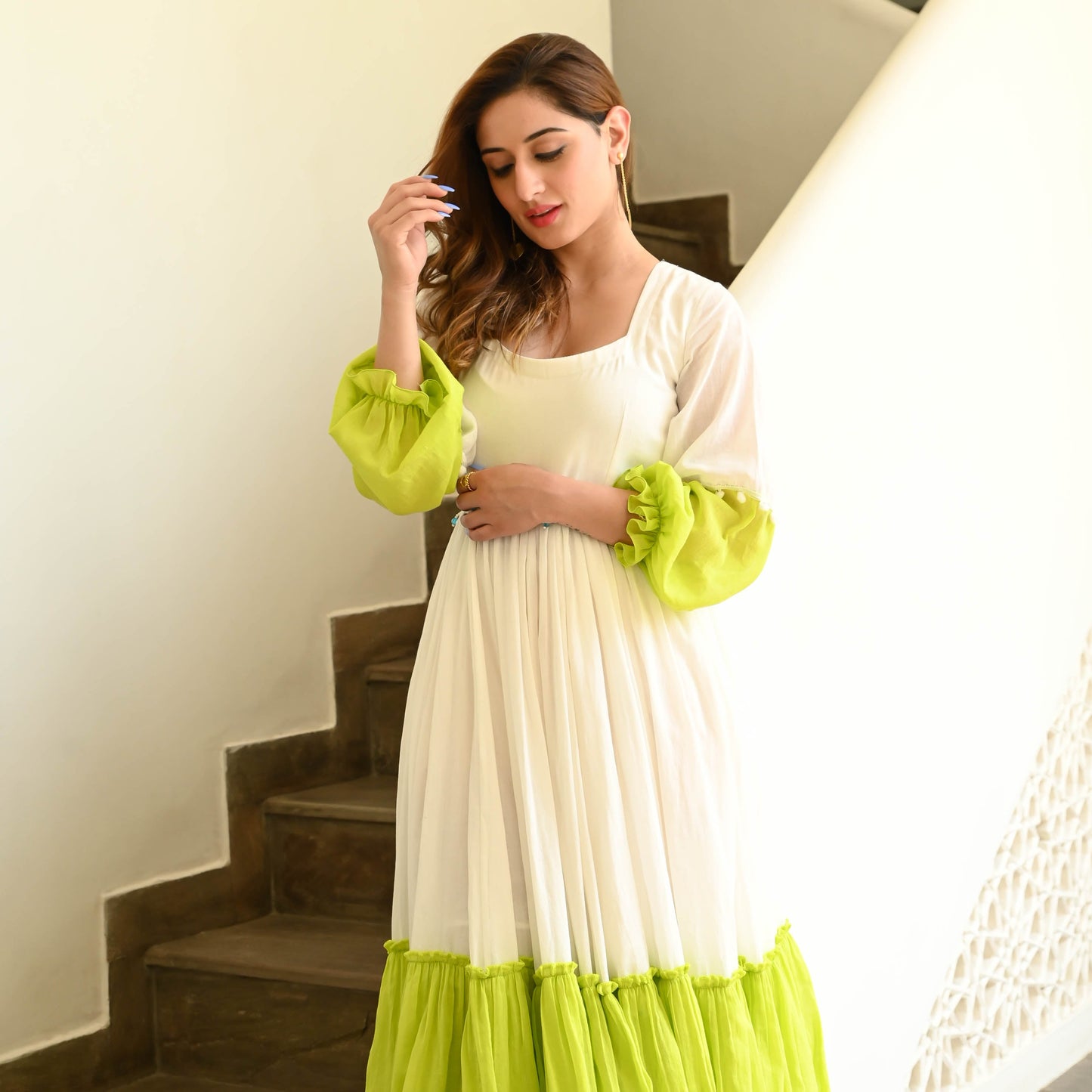 Women's Mint Kiwi Cotton Tier Dress