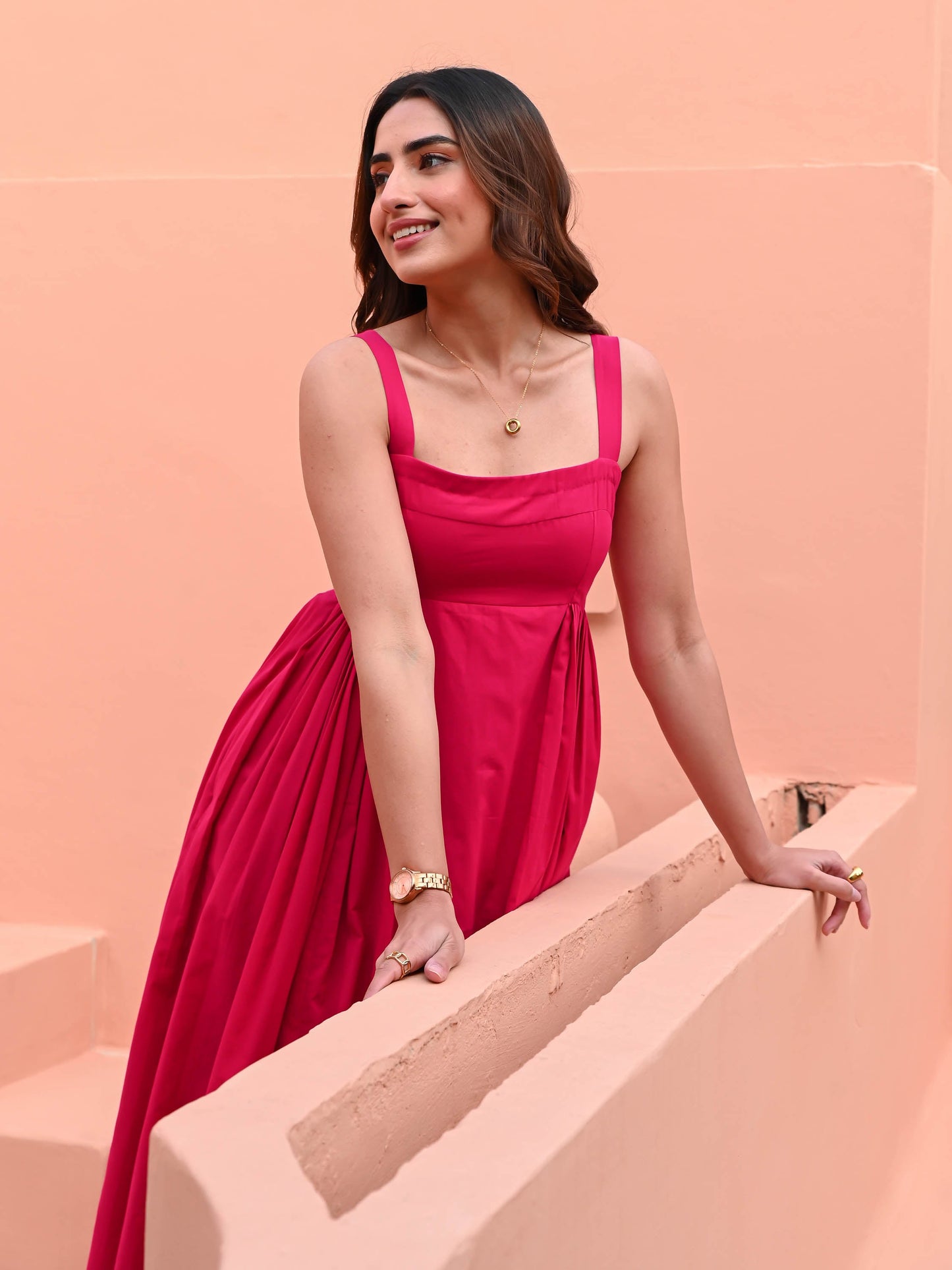 Women's Pink Fit & Flare Cotton Dress