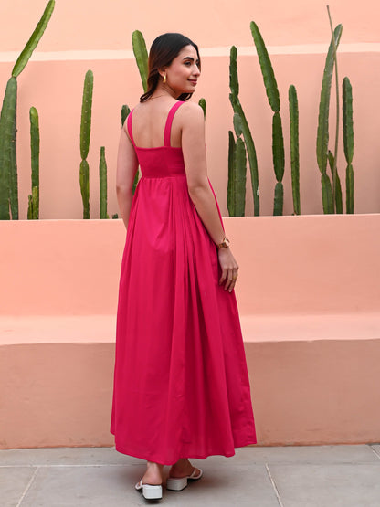 Women's Pink Fit & Flare Cotton Dress