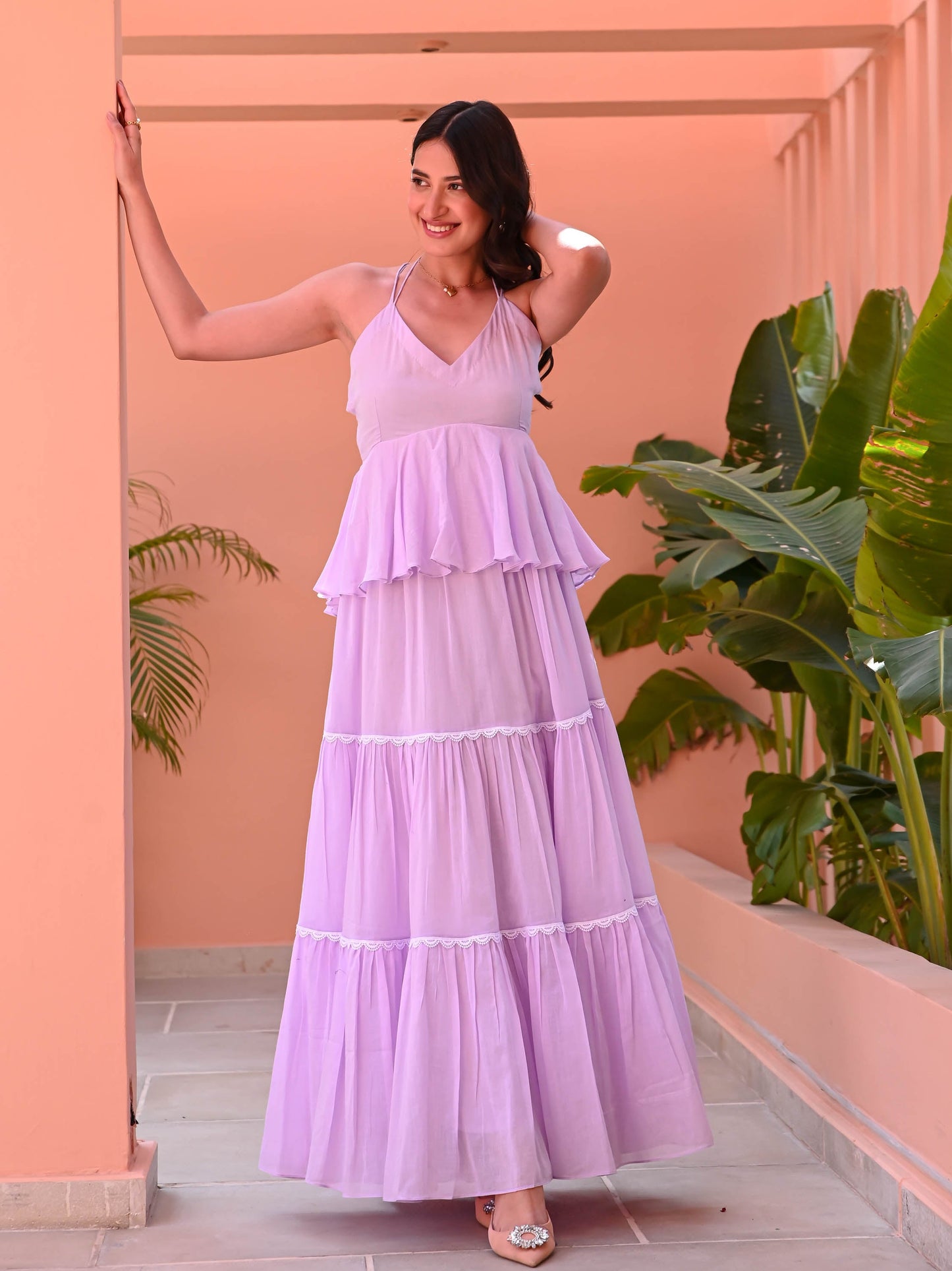 Women's Lilac Backless Cotton Dress
