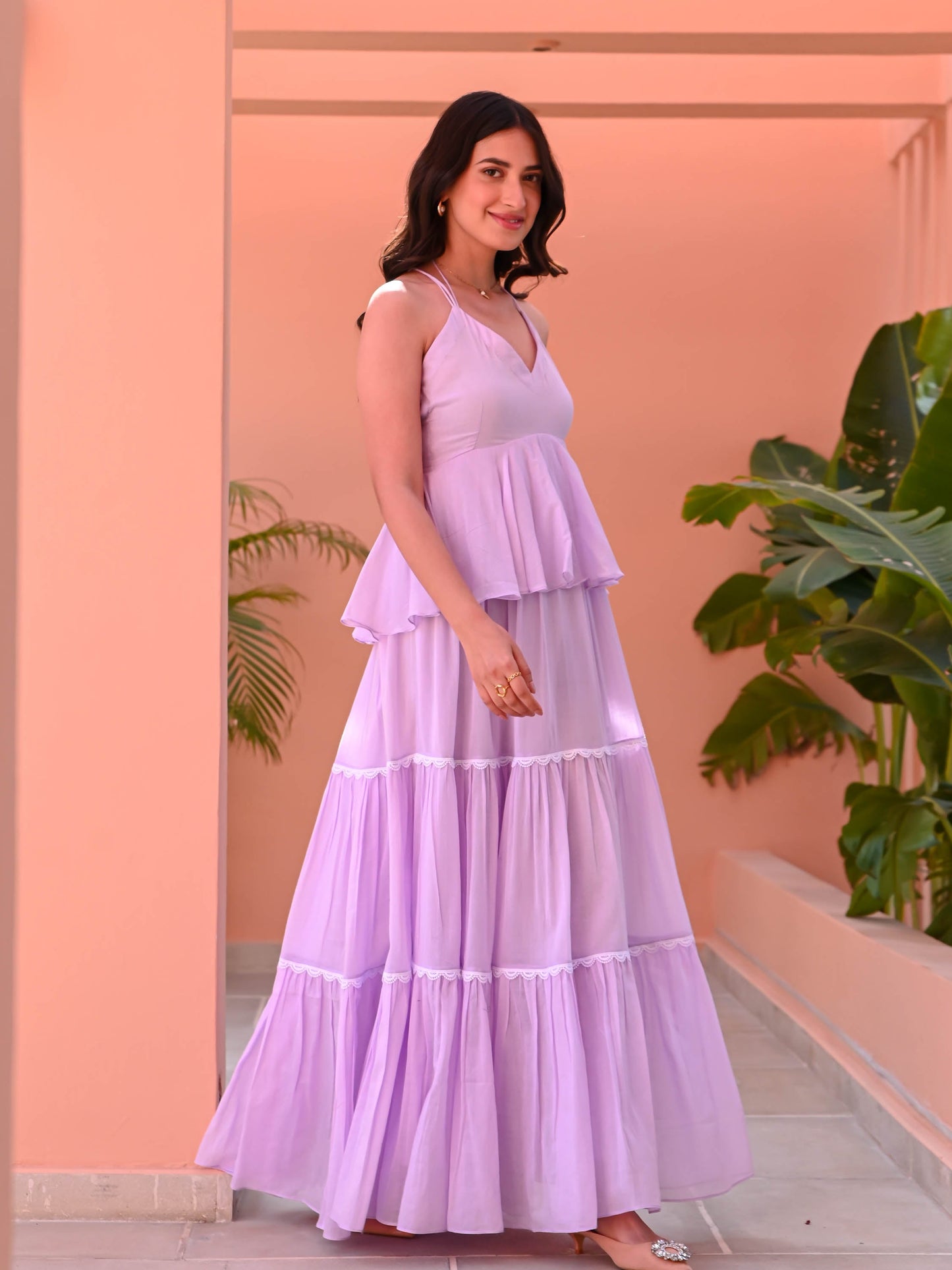 Women's Lilac Backless Cotton Dress