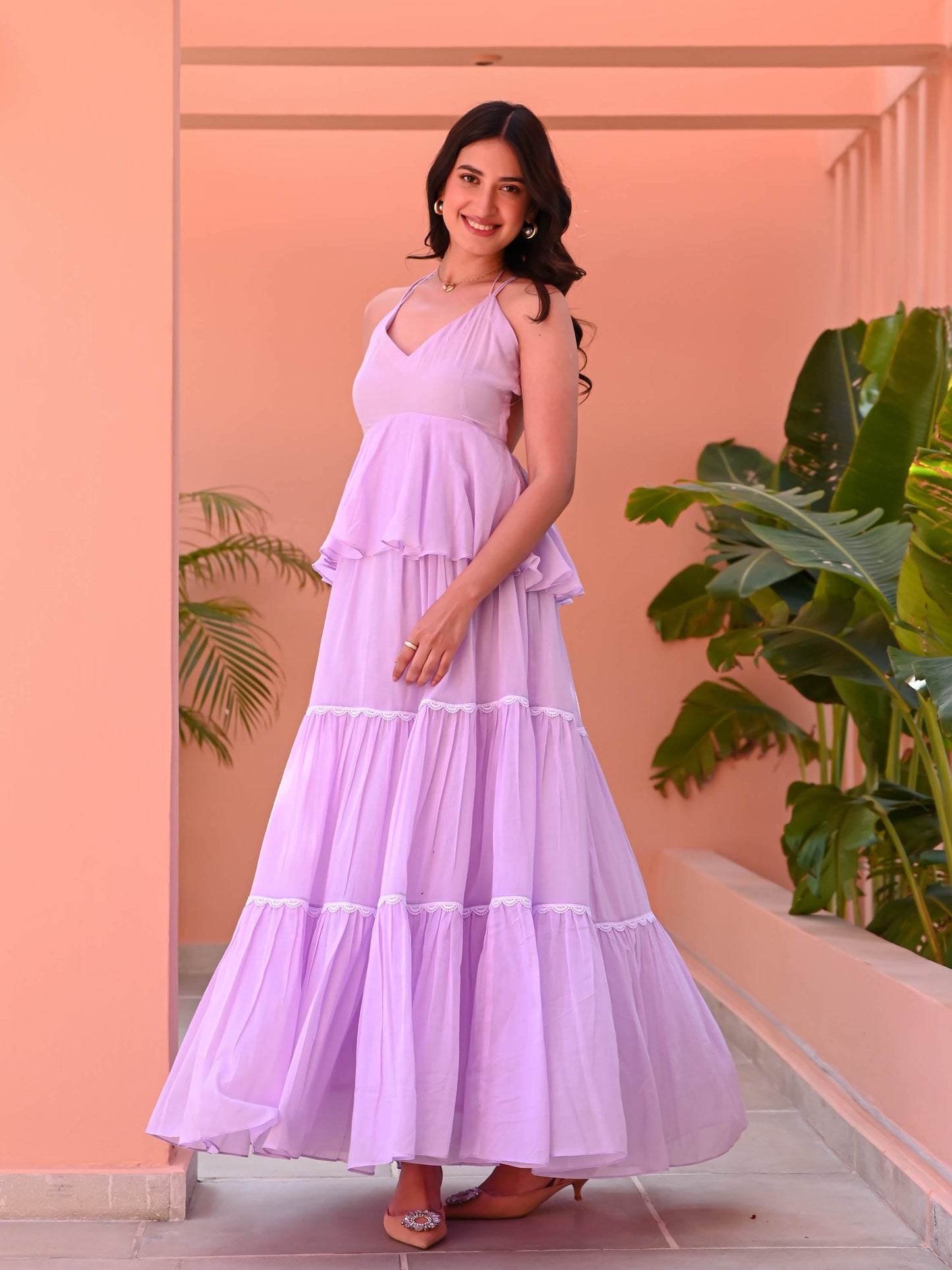 Women's Lilac Backless Cotton Dress