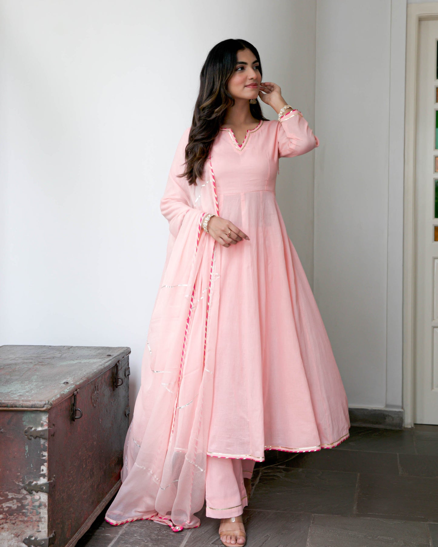 Women's Peachish Pink Cotton Suit Set