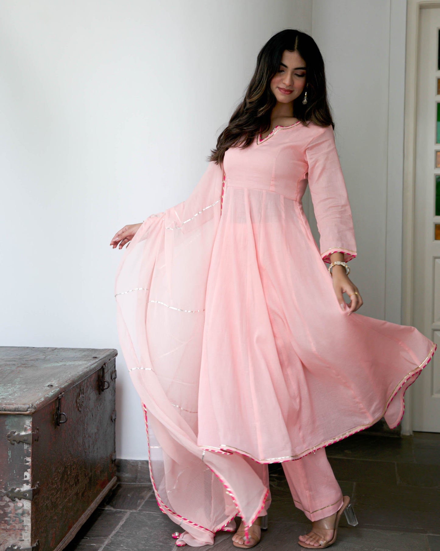 Women's Peachish Pink Cotton Suit Set