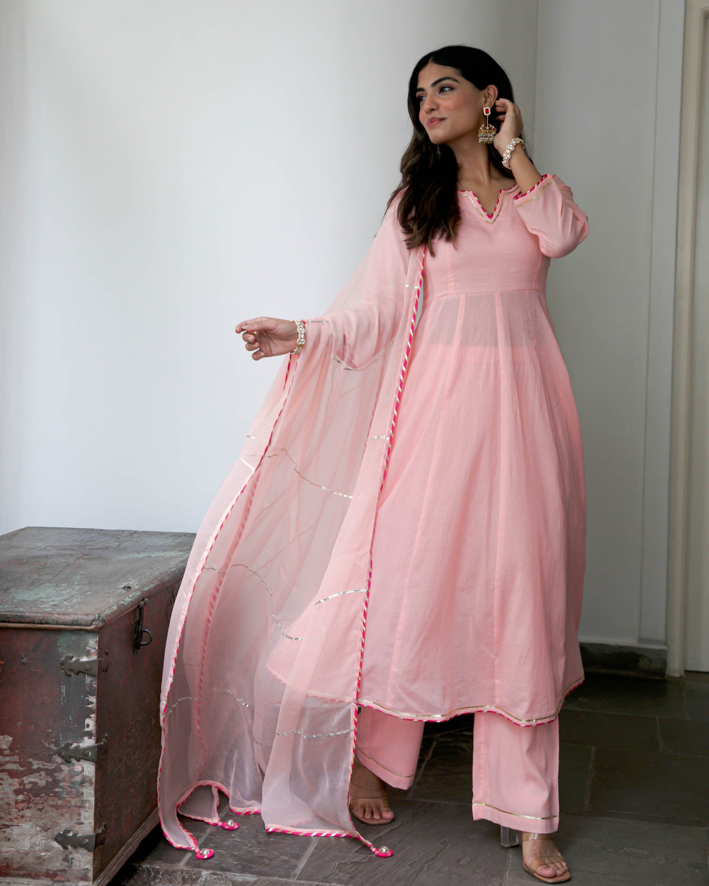 Women's Peachish Pink Cotton Suit Set