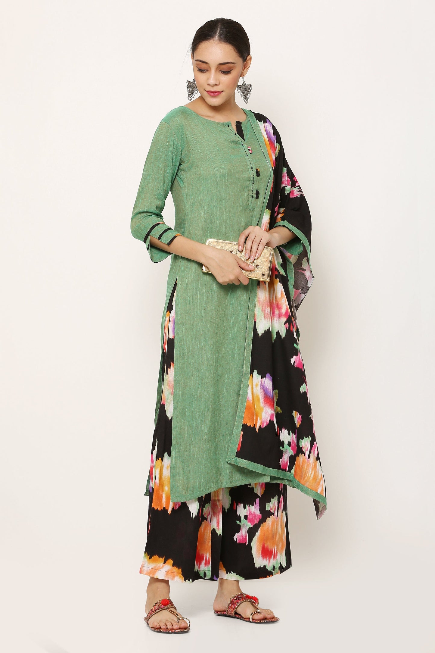 Women's Viscose Rayon Kurta And Palazzo With Dupatta Set