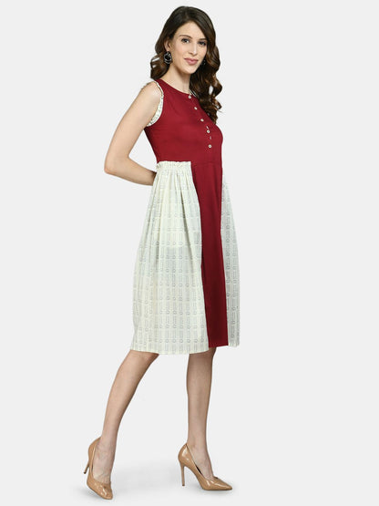 Women Red and White Printed Cotton dress by Myshka (