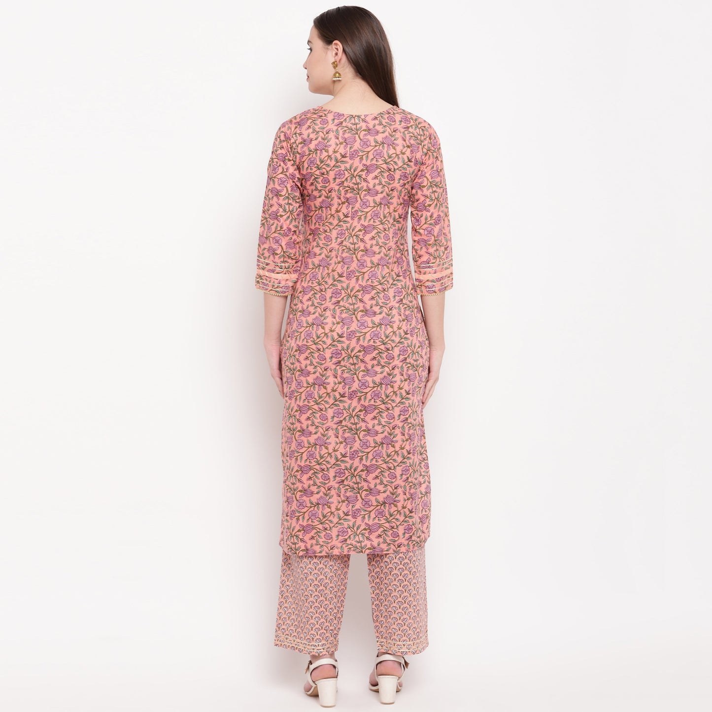 Women's Peach Cotton Kurta With Pant By Vbyuz (2