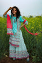 Buy_Women's_Aqua_Cambric_Printed_Straight_Kurta_Palazzo_Dupatta_Set_Online_Trendia
