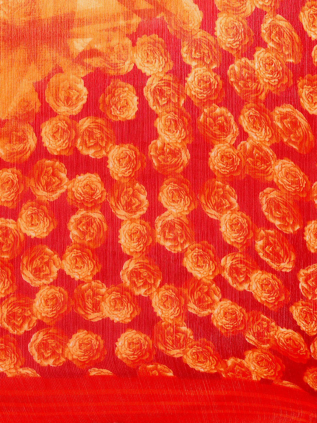 Women's Orange Chiffon Floral Print Saree
