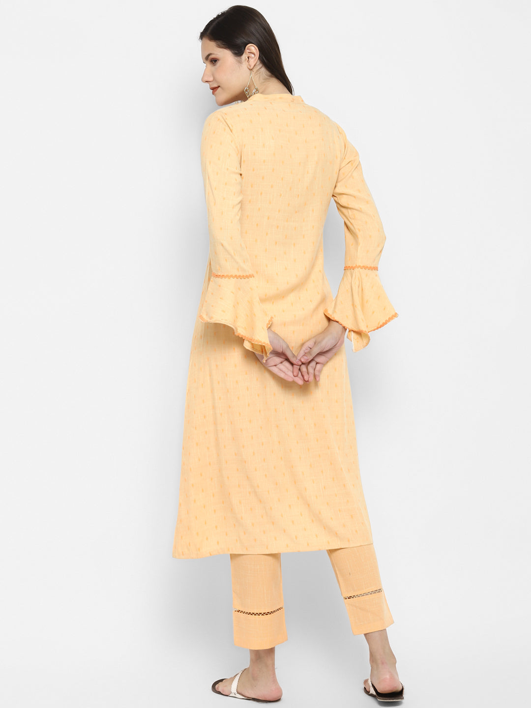 Women's Peach Color Viscose Blend Floral A-Line Self Design Kurta Pant Set