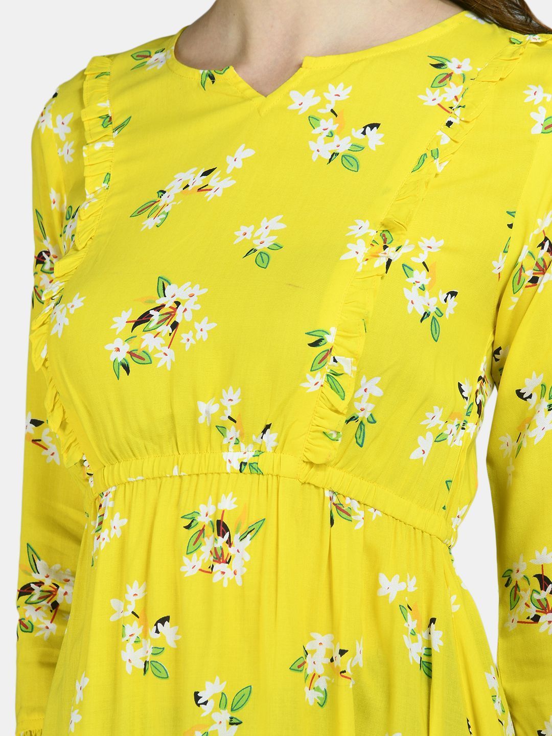 Women Yellow Printed Dress by Myshka (