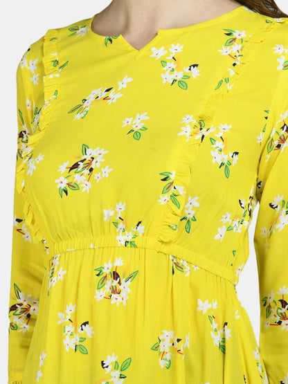 Women Yellow Printed Dress by Myshka (