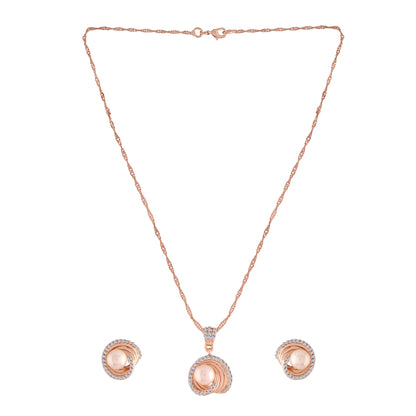 Women's 18k Rose Gold Plated Pearl & Cubic Zirconia Twisted Pendant Necklace Set with Earrings