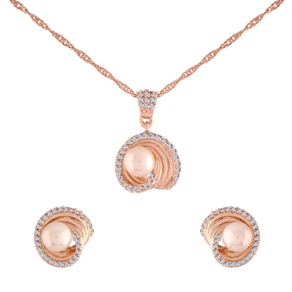 Women's 18k Rose Gold Plated Pearl & Cubic Zirconia Twisted Pendant Necklace Set with Earrings