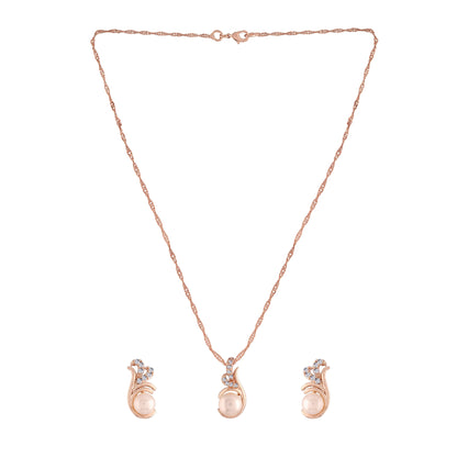 Women's 18k Rose Gold Plated Pearl & Cubic Zirconia Twisted Pendant Necklace Set with Earrings