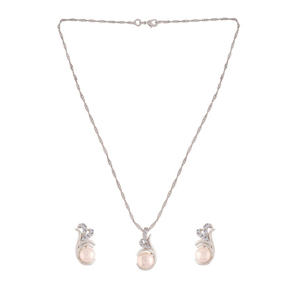Women's 18k Rhodium Plated Pearl & Cubic Zirconia Twisted Pendant Necklace Set with Earrings
