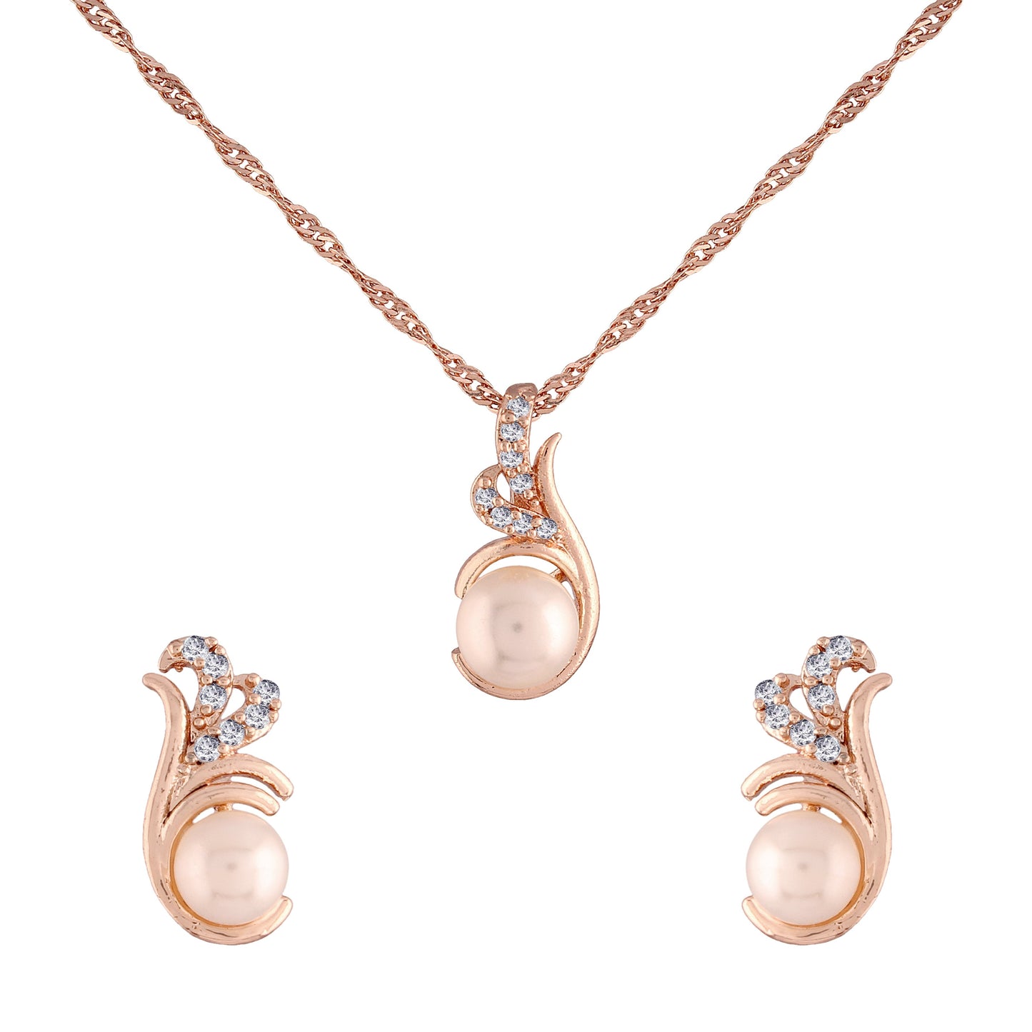 Women's 18k Rose Gold Plated Pearl & Cubic Zirconia Twisted Pendant Necklace Set with Earrings