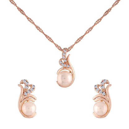 Women's 18k Rose Gold Plated Pearl & Cubic Zirconia Twisted Pendant Necklace Set with Earrings