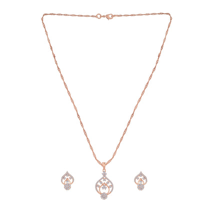 Women's 18k Rose Gold Plated Pearl & Cubic Zirconia Twisted Pendant Necklace Set with Earrings