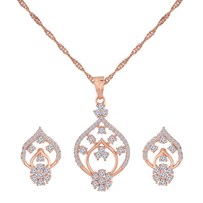 Women's 18k Rose Gold Plated Pearl & Cubic Zirconia Twisted Pendant Necklace Set with Earrings