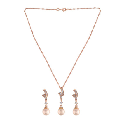 Women's 18k Rose Gold Plated Pearl & Cubic Zirconia Twisted Pendant Necklace Set with Earrings