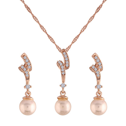 Women's 18k Rose Gold Plated Pearl & Cubic Zirconia Twisted Pendant Necklace Set with Earrings