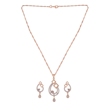 Women's 18k Rose Gold Plated Pearl & Cubic Zirconia Twisted Pendant Necklace Set with Earrings