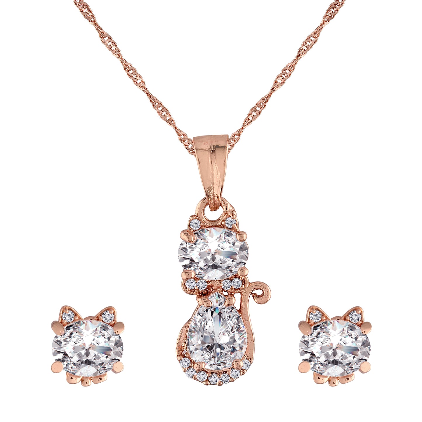 Women's 18k Rose Gold Plated Pearl & Cubic Zirconia Twisted Pendant Necklace Set with Earrings