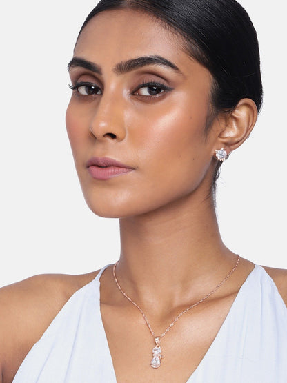 Women's 18k Rose Gold Plated Pearl & Cubic Zirconia Twisted Pendant Necklace Set with Earrings