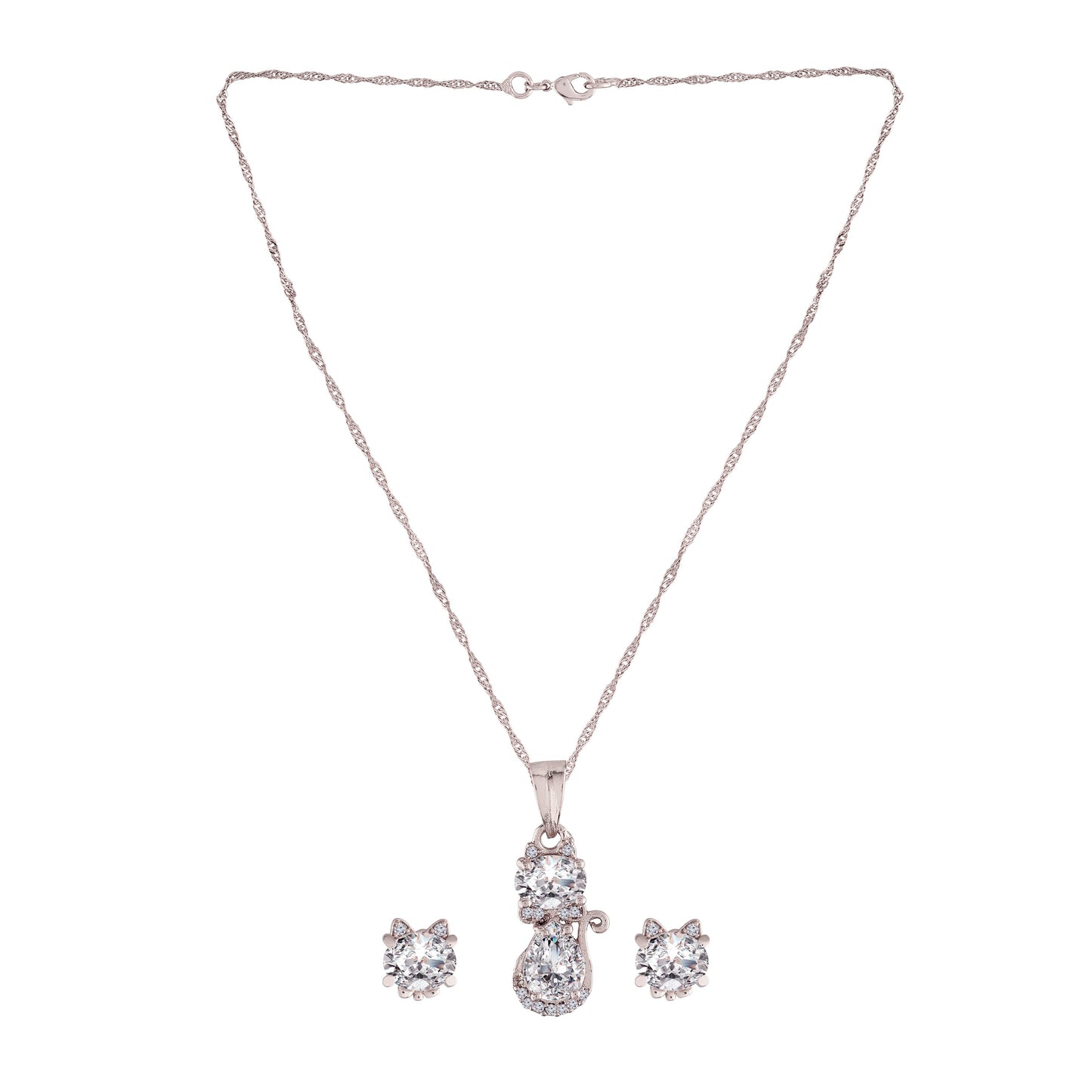 Women's 18k Rhodium Plated Pearl & Cubic Zirconia Twisted Pendant Necklace Set with Earrings