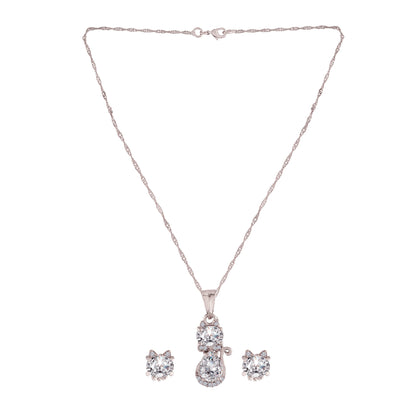Women's 18k Rhodium Plated Pearl & Cubic Zirconia Twisted Pendant Necklace Set with Earrings