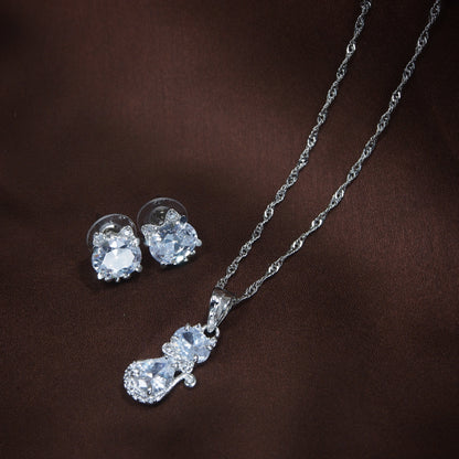 Women's 18k Rhodium Plated Pearl & Cubic Zirconia Twisted Pendant Necklace Set with Earrings