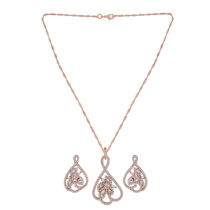 Women's 18k Rose Gold Plated Pearl & Cubic Zirconia Twisted Pendant Necklace Set with Earrings